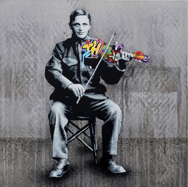 Martin Whatson The Fiddle Player, 2022 stencil, spray paint and acrylic on canvas 23 5/8 x 23 5/8 in 60 x 60 cm Edition of 3 (Edition record)