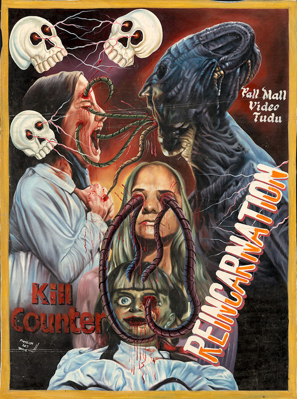 Deadly Prey (Freakish Art) Kill Counter Reincarnation, 2020's oil and enamel on flour sack 55 x 41 in 139.7 x 104.1 cm