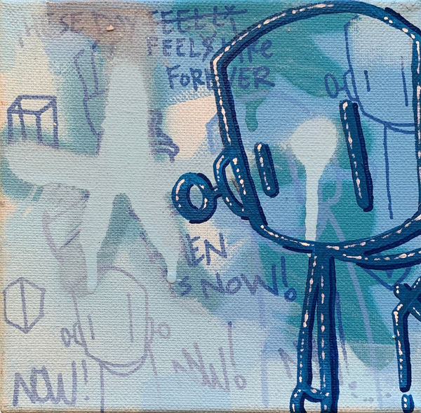 ChrisRWK Through The Blues, 2023 mixed media on canvas 6 x 6 in 15.2 x 15.2 cm