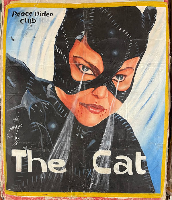 Deadly Prey (Magasco) The Cat, 2000's oil and enamel on flour sack 53 x 44 in 134.6 x 111.8 cm