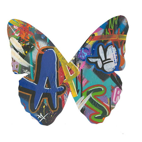 Martin Whatson Butterfly #8, 2022 mixed media on cut paper. Framed 13 x 14 in 33 x 35.6 cm