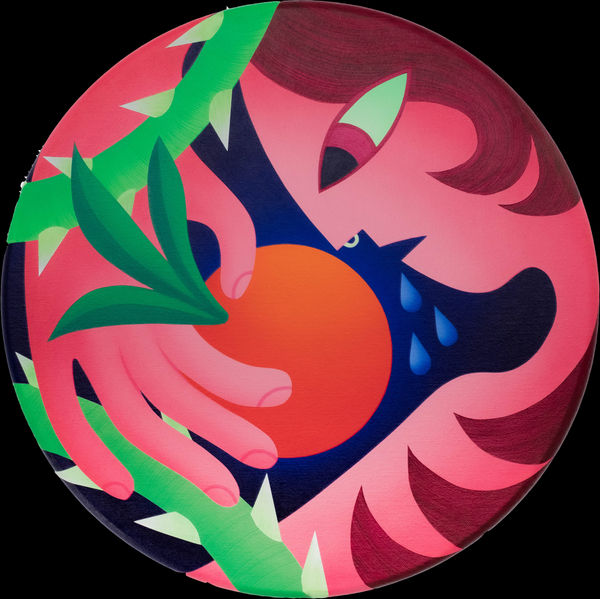 painting of a woman holding a fruit by Angela F. Zirbes