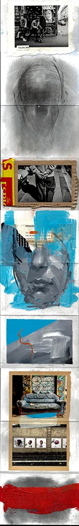 Collage incorporating portraiture and found materials by John Wentz