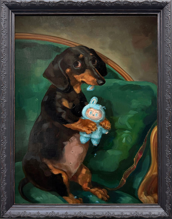 Alison Friend Love Bite!, 2025 oil on linen. Framed Artwork: 16 x 12 in 17 1/2 x 13 1/2 in 44.5 x 34.3 cm