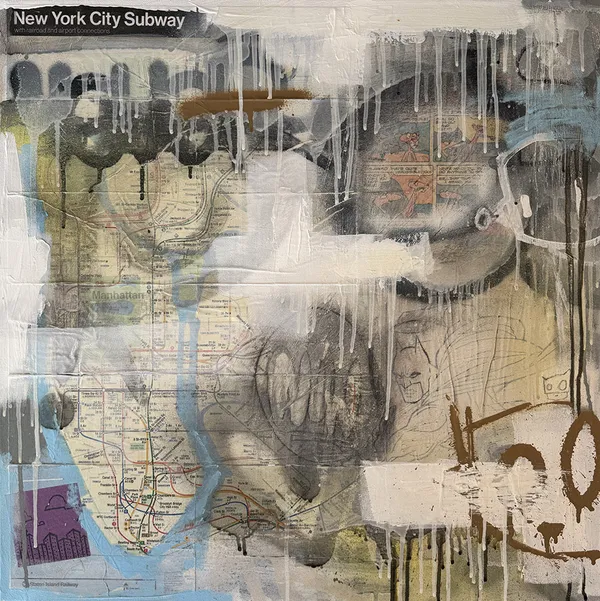 transit map covered with multi-media spray paint