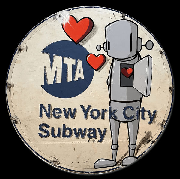 ChrisRWK Express To My Heart, 2023 mixed media on vintage MTA train sign 29 1/2 x 29 1/2 in 74.9 x 74.9 cm