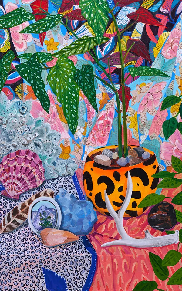 Anna Valdez painting of shells, antlers, and plants