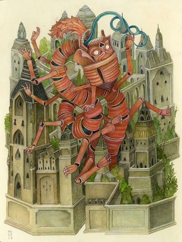 Alex Kuno The Blooming Flower, 2018 watercolor, colored pencil, acryla gouache and silver leaf on paper. Mounted on cradled panel and sealed in cold wax medium 16 x 20 in. 40.64 x 50.8 cm