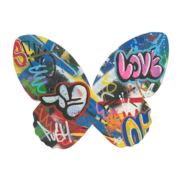 Martin Whatson Butterfly #15, 2022 mixed media on cut paper. Framed 13 x 14 in 33 x 35.6 cm