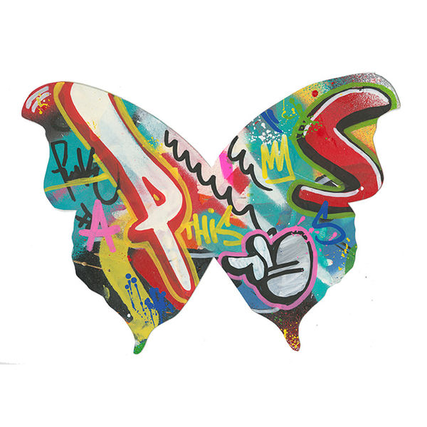 Martin Whatson Butterfly #10, 2022 mixed media on cut paper. Framed 13 x 14 in 33 x 35.6 cm