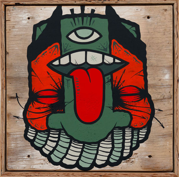 Painting of GATS character on wood