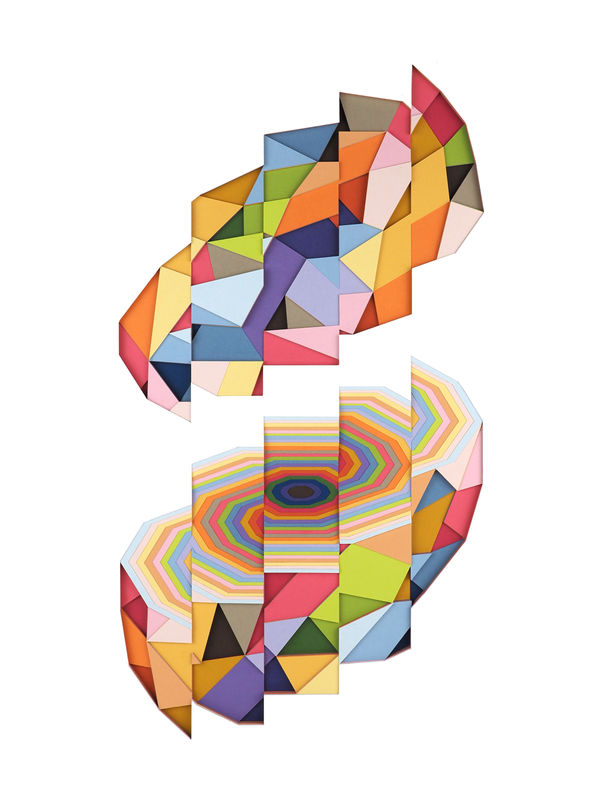 colorful geometric shapes made from layers of cut paper