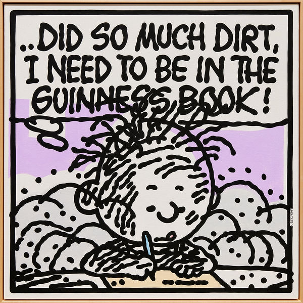 peanuts character surrounded by dirt with text above his head