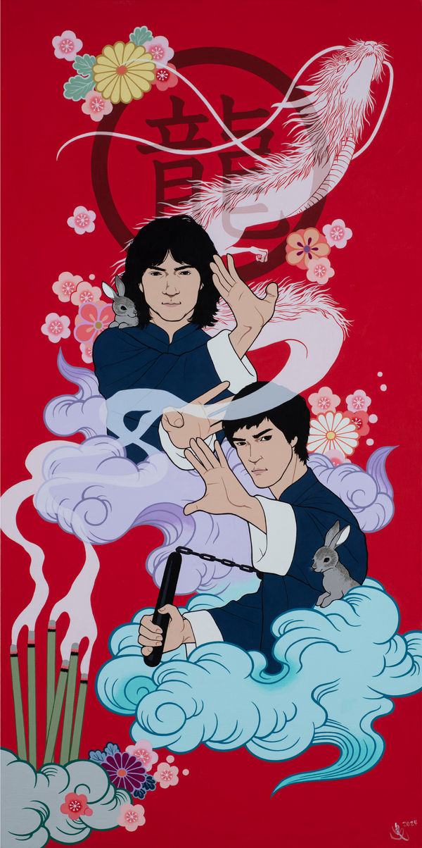 Yumiko Kayukawa Dragons, 2024 acrylic on canvas 36 x 18 in 91.4 x 45.7 cm