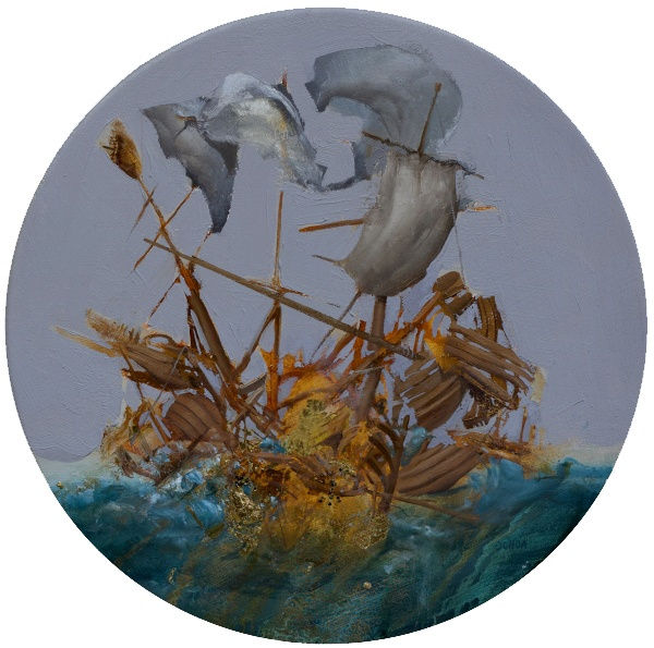 broken ship sinking into the sea