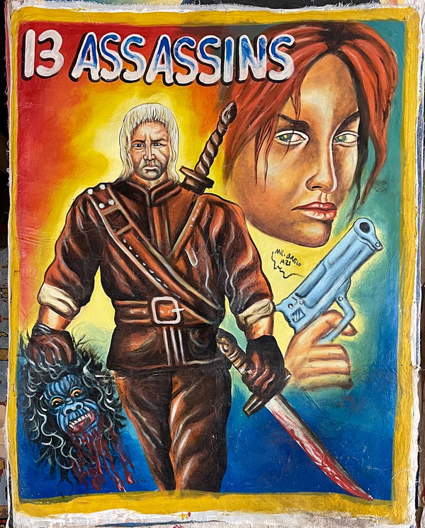 Deadly Prey (Mr. Brew) 13 Assassins, 2010’s oil and enamel on flour sack 59 x 48 in 149.9 x 121.9 cm