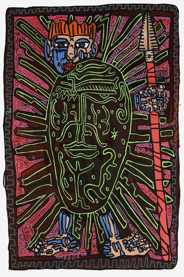 LE BOUCLIER DU GARDIEN ROUX AVEC SA LANCE DE GARDIEN ET SON AMBIANCE SOLAIRE