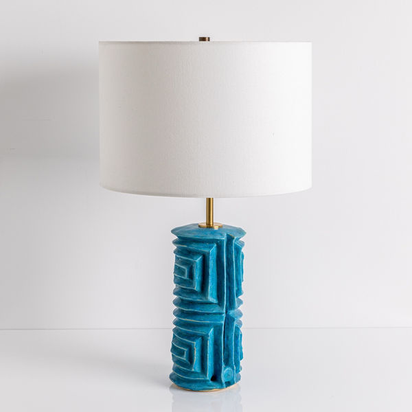 Pair of Teal Squares Lamps