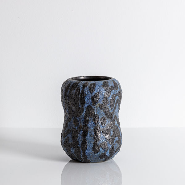 Black and Cobalt Graffiti Gourd Vessel