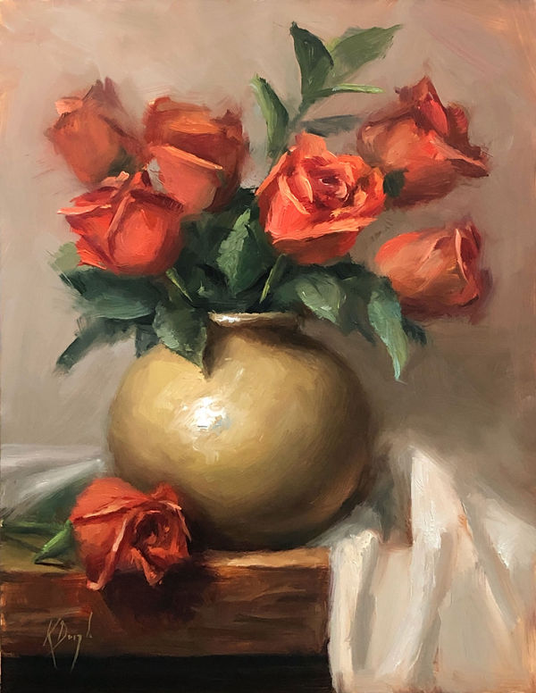 Karen Daigle, Roses in Yellow Vase