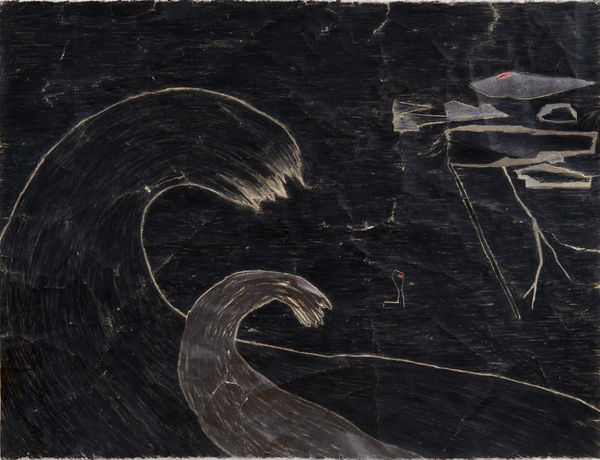 Two large waves in a thunderstorm