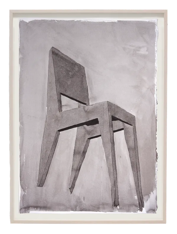 Framed ink drawing of simple wooden chair