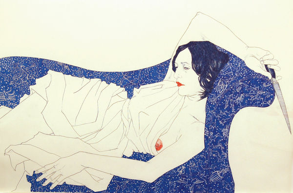 Portrait of a woman holding a knife