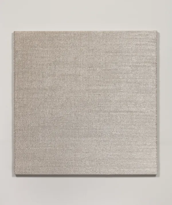 Analia Saban Woven Diagonal Gradient as Weft (Top-left Corner to Bottom-right Corner, White) #2 2019 Woven acrylic paint and linen thread 69 3/4 x 70 inches; 177.2 x 177.8 cm