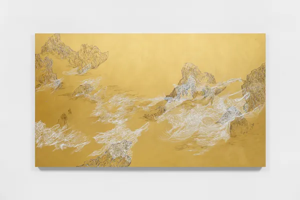 Image of Sandra Cinto painting Landscape in Gold II.