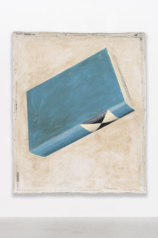 Mark Manders painting of falling blue dictionary