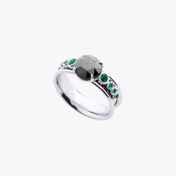 Adam Foster, Black diamond and emerald ring