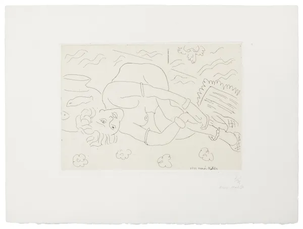 Henri Matisse Étude de nu renversé, 1929 Signed and numbered lower right etching with chine collé on Arches paper 6 1/2 x 9 3/8 inches (plate) 11 1/4 x 15 inches (sheet) Edition 7/25 (Edition record)