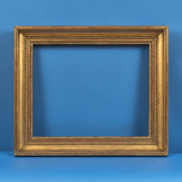 Italian straight sided frame, 19th century gilt hollow with lambs tongue sight, pearl and plain top taenia rebate size: 16.125 x 20.125 inches sight size: 15.5 x 19.375 inches width: 3 inches