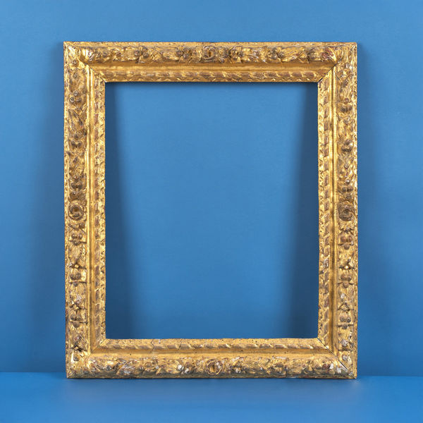 Bunched leaf frame, 17th century carved giltwood Louis XIII bunched leaf rebate size: 24.625 x 20.5 inches sight size: 23.75 x 19.625 inches width: 3.75 inches