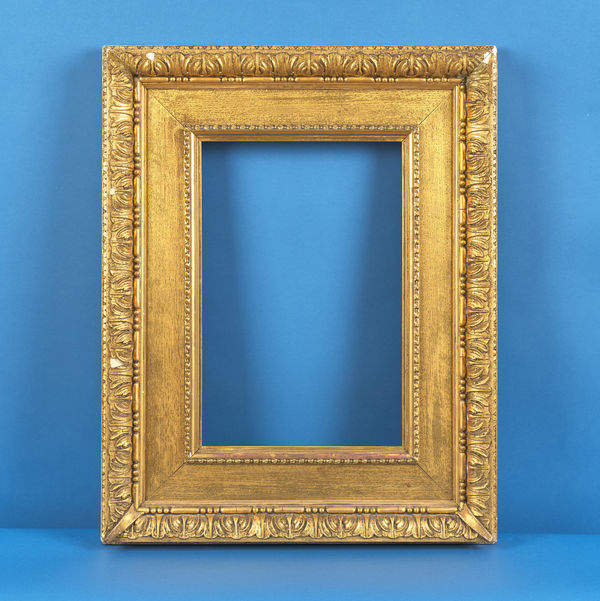 English Watts frame, 19th century gilt oak frieze; mitre joints; applied compo ornament, acanthus back edge with triple bead and barrel, husk front edge rebate size: 18.375 x 12.125 inches sight size: 17.75 x 11.625 inches width: 5.5 inches