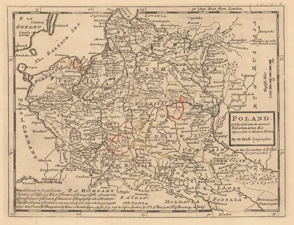 Herman Moll, Poland subdivided into its several Palatinates, 1755 c.