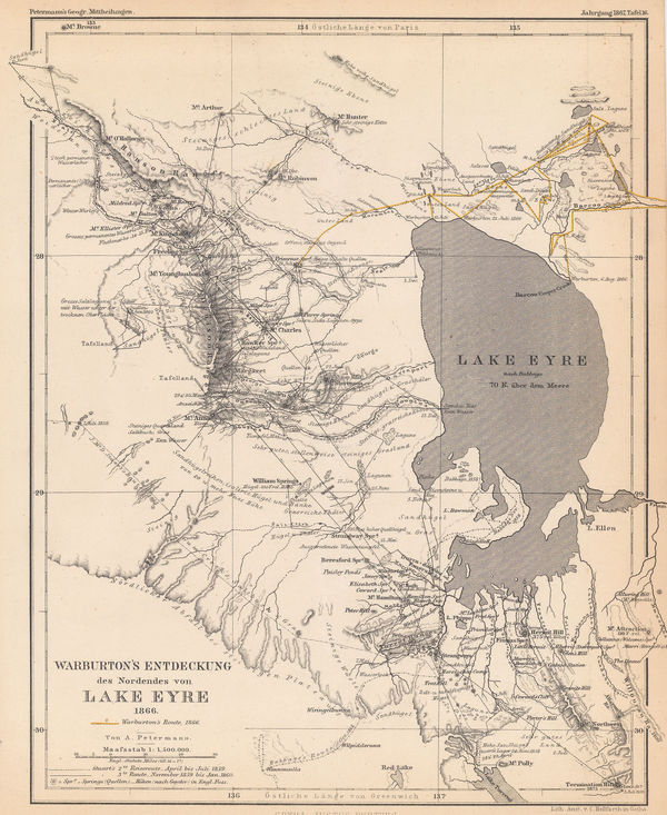 Justus Perthes, Lake Eyre, Stuart's and Warburton's discoveries, 1867
