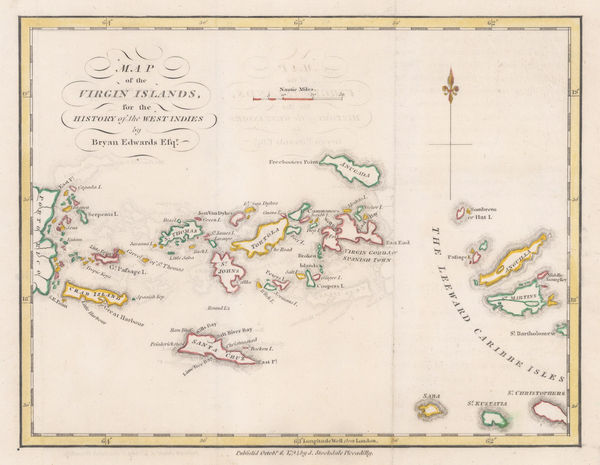 Bryan Edwards, Map of the Virgin Islands for The History of the West Indies, 1794