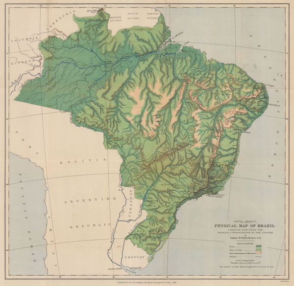 Royal Geographical Society (RGS), Physical Map of Brazil, 1886