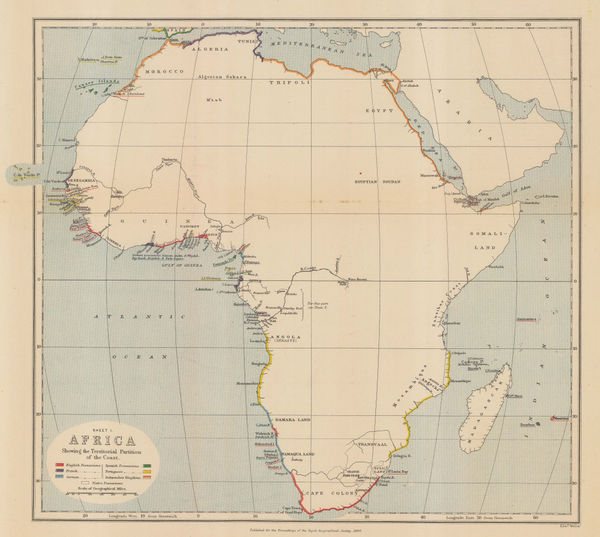 Royal Geographical Society (RGS), Africa showing colonial possessions, 1884