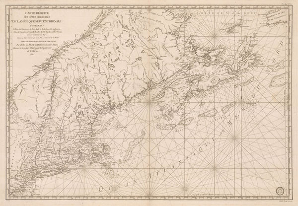 Antoine de Sartine, Important map of the east coast of the United States and Canada, 1792 (c.)