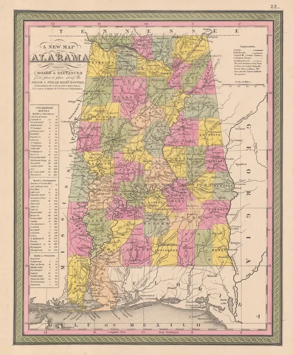 Samuel Augustus Mitchell, A New Map of Alabama, 1846