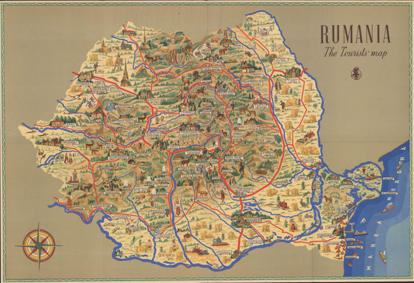 ONT Carpati, Vintage tourist map of Romania, 1950 c.