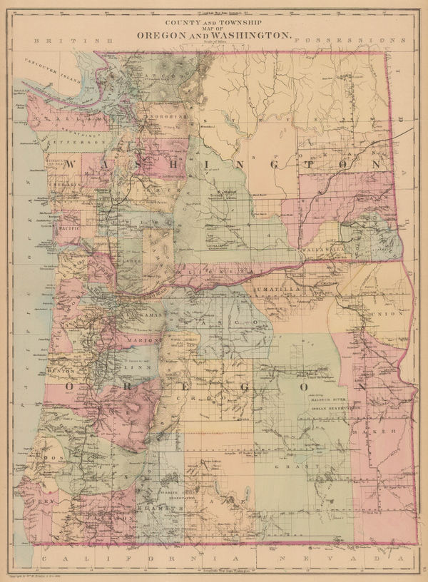 Samuel Augustus Mitchell, County and Township Map of Oregon and Washington, 1884