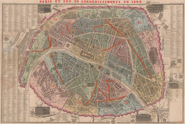 A. Bernard, Paris divided into 20 Arrondissements, 1860