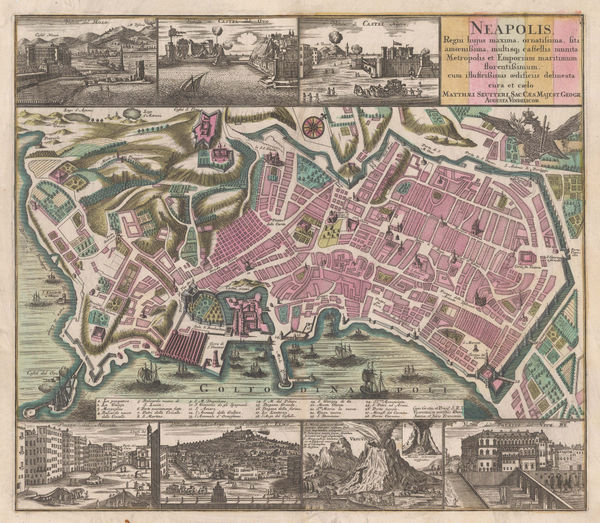 Matthaus Seutter, Decorative city plan of Naples, 1740 c.