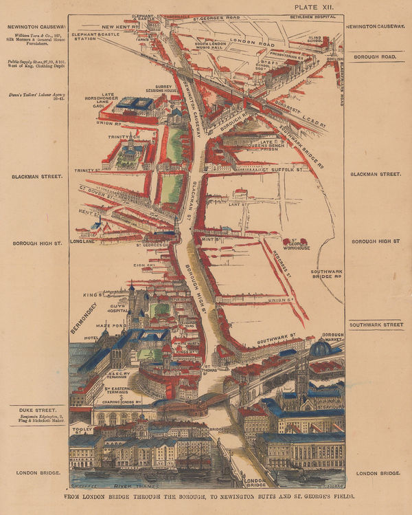 Thomas Sulman, Bird's-Eye View of London Bridge & Borough, 1894