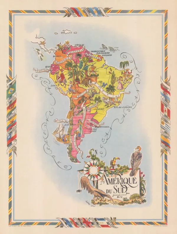 Jacques Liozu, Decorative map of South America, 1951