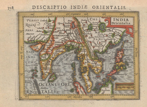 Petrus Bertius, Miniature map of India and Southeast Asia, 1616