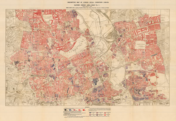 Charles Booth, Poverty Map of Whitechapel, Hackney, Shoreditch & Stratford, 1930